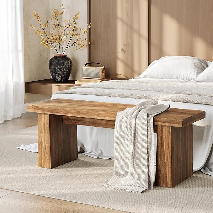 LITTLE TREE 47-Inch Wooden Entryway Bench, Farmhouse Dining Bench - Image 4