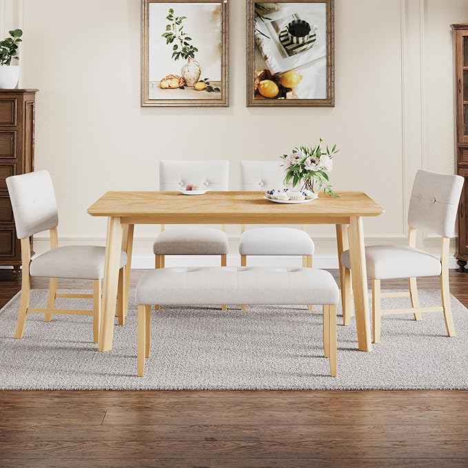 Merax 6 Piece Solid Wood Dining Table Set - Image 2