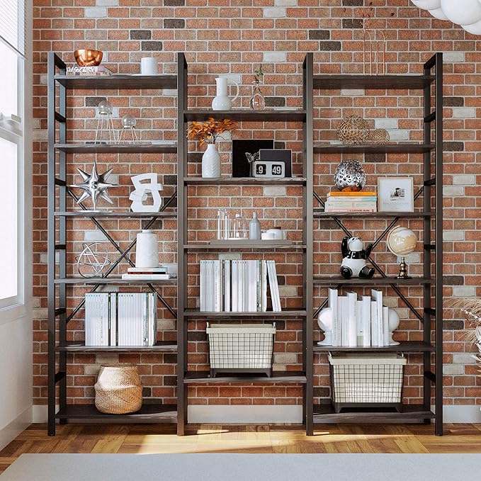 IRONCK Bookshelves 6 Tiers Triple Wide Industrial Bookshelf, Large Etagere - Image 4