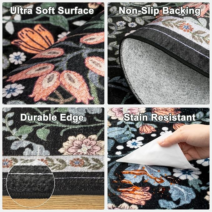 Runner Rug for Entryway: 2x10 Kitchen Rugs Non Slip Washable Ultra Soft Floral - Image 8