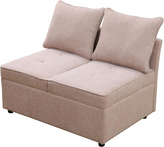 Convertible Ottoman Sofa with Storage, Modern Sackcloth Futon Couch with 2 - Image 7