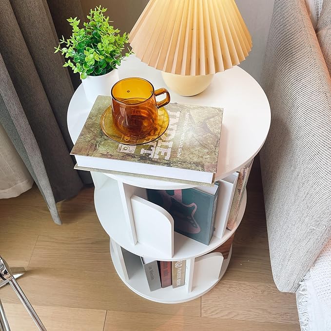 Heehee Wooden Rotating Bookshelf 360 Display Floor Standing Bookcase Storage - Image 5