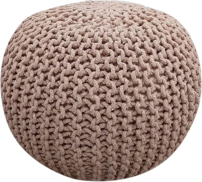 FRELISH DECOR Round Pouf Ottoman Hand Knitted 100% Cotton Pouf Foot Stool by FernishDecor