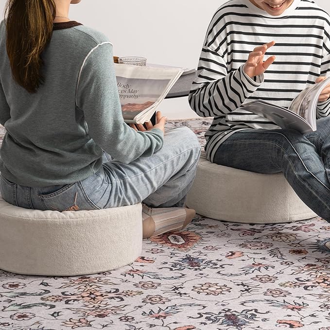 Pouf Ottoman Foot Rest Stool, Double Layer Round Modern Foam Filled Foot Stool - Image 5