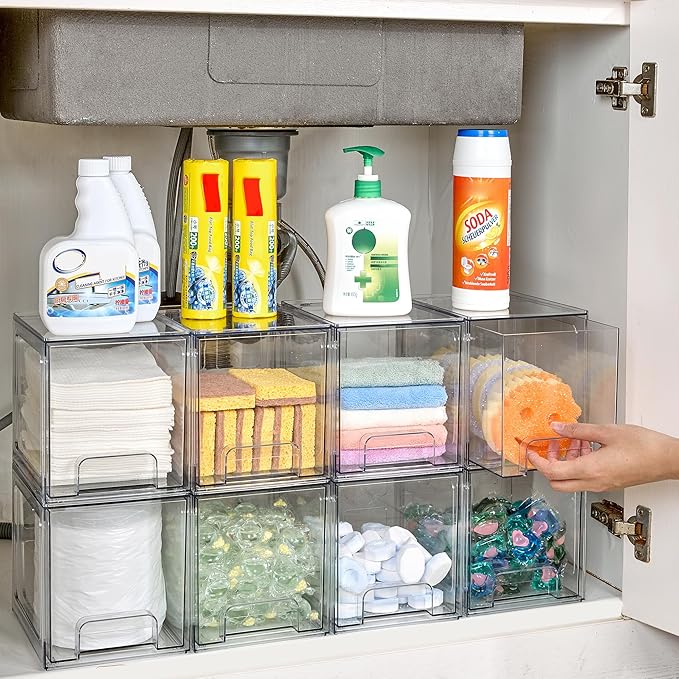 Vtopmart 4 Pack Stackable Storage Drawers, 6.6''Tall Acrylic Bathroom Makeup - Image 8