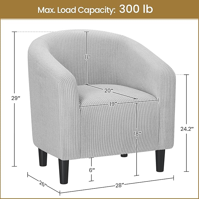 Yaheetech Accent Barrel Chair, Corduroy Fabric Club Chair, Furry Sherpa Elegant - Image 3
