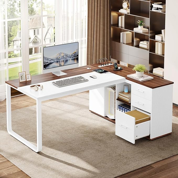 YITAHOME Executive Desk with Power Outlets, Executive Desk with Drawers & - Image 3