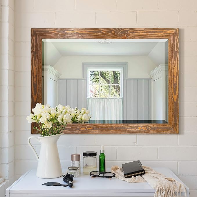 Maple Rustic Mirror Rectangular Barnwood Framed Wall Mirror by WEXFORD+HOME
