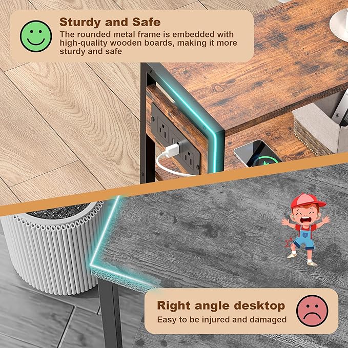Small Narrow Side Table with Charging Station, Skinny End Table - Image 7