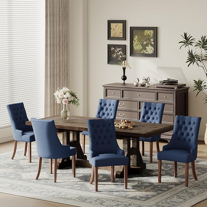 COLAMY Wingback Upholstered Dining Chairs Set of 6, Fabric Dining Room Chairs by COLAMYINC