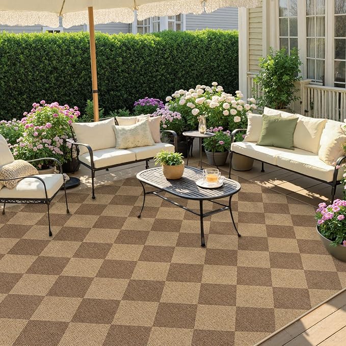 Lahome Checkered Easy Jute Rug, 9x12 Washable Dining Room Rug Indoor Outdoor - Image 7