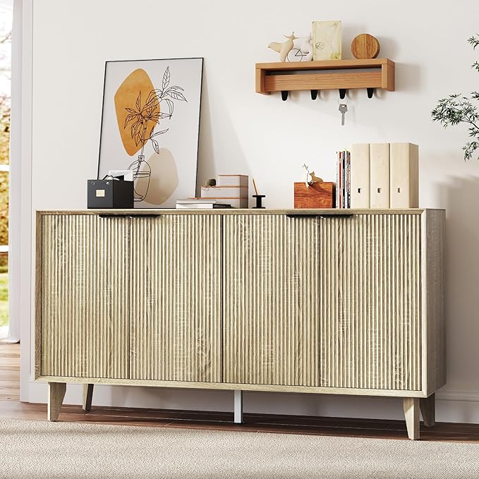 Fluted Cabinet with Storage, Buffet Storage with 4 Doors, Buffet Sideborad - Image 7