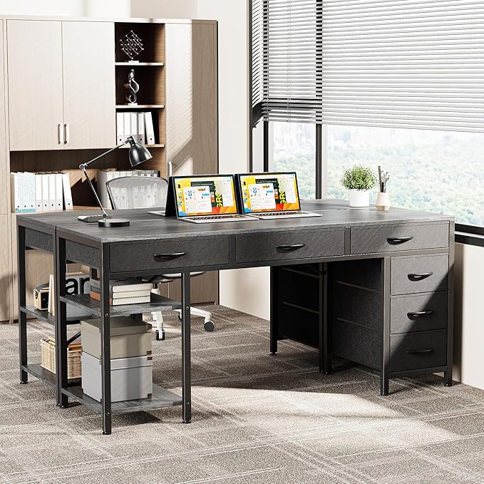 Huuger Computer Desk with 6 Drawers, 47 Inch Office Desk with Shelves, - Image 2