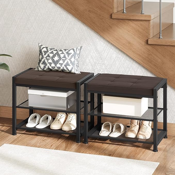 HOOBRO Small Shoe Bench, 3-Tier Shoe Rack, Shoe Storage Bench - Image 4