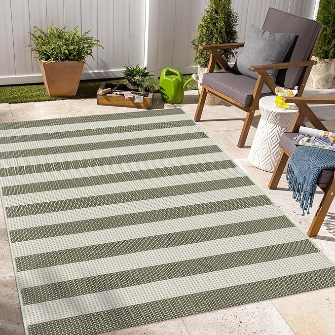 OJIA Striped Outdoor Area Rug 4'x6' Washable Patio Rugs Cotton Woven Living - Image 6