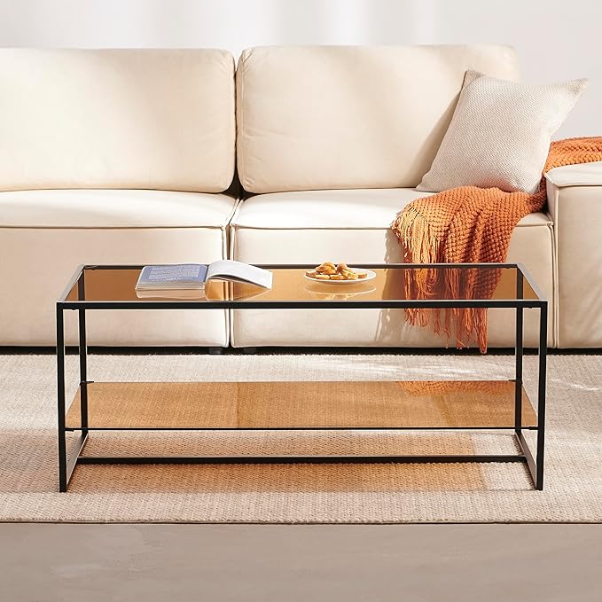 Shrine Brown Glass Coffee Table, Modern Design, Dual-Layer Coffee Table - Image 6