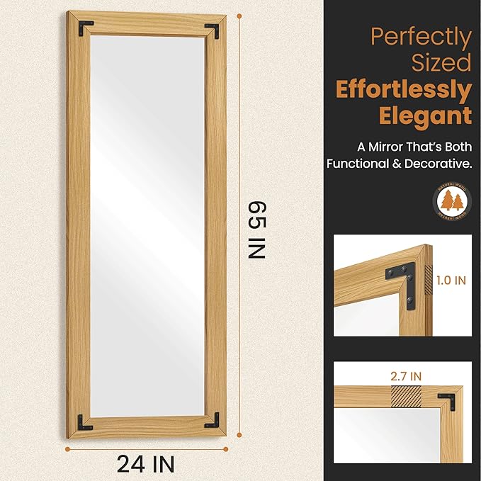 Full Length Mirror with Wooden Frame, Hanging or Leaning Wall-Mounted - Image 5