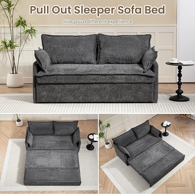 Furnimart 59.5" Queen Size Pull Out Sofa Bed, 3 in 1 Convertible Sleeper Bed - Image 5