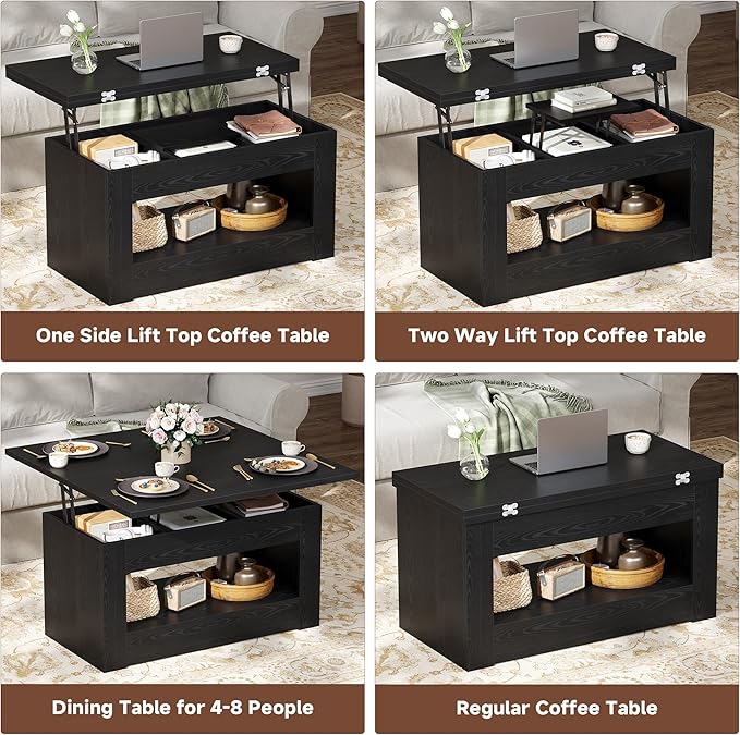 40" Lift Top Coffee Table, 4 in 1 Multi-Function Lift Coffee Tables - Image 7