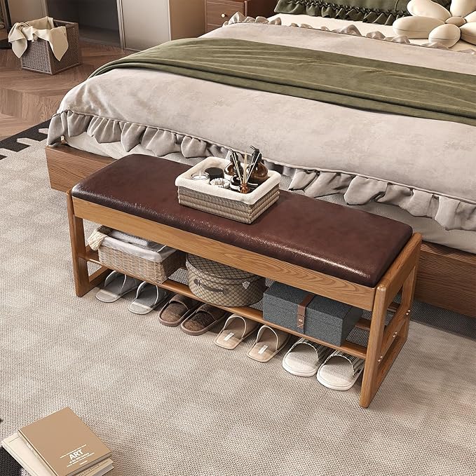 Shoe Rack Bench Seat Rubberwood 2-Tier Wooden Storage Bench 550lbs Compact - Image 9