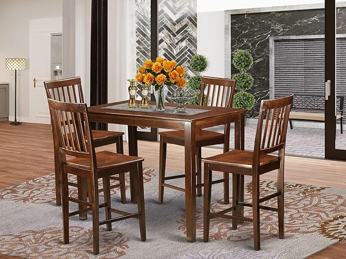East West Furniture YAVN5-MAH-W 5 Piece Counter Height Dining Set Includes a - Image 2