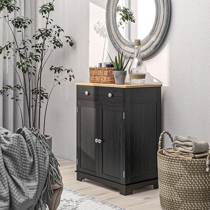HOMCOM Sideboard with Solid Wood Countertop, Modern Kitchen Storage Cabinet - Image 9