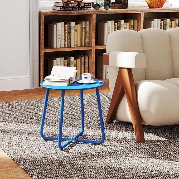 HollyHOME Round Metal Side Table, Rust-Resistant Patio Small Plant Stand - Image 9