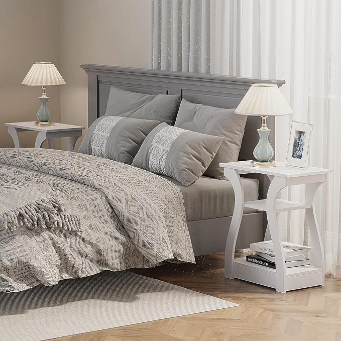 End Tables Living Room Set of 2, End White Table - Image 6