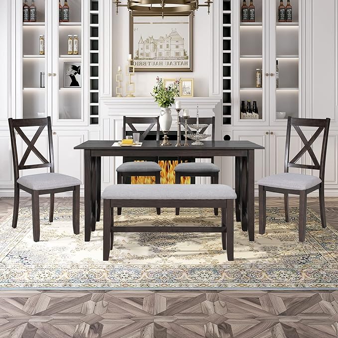 Ball & Cast 6-Piece Dining Table Set, Rectangular Dining Room Foldable Table - Image 7