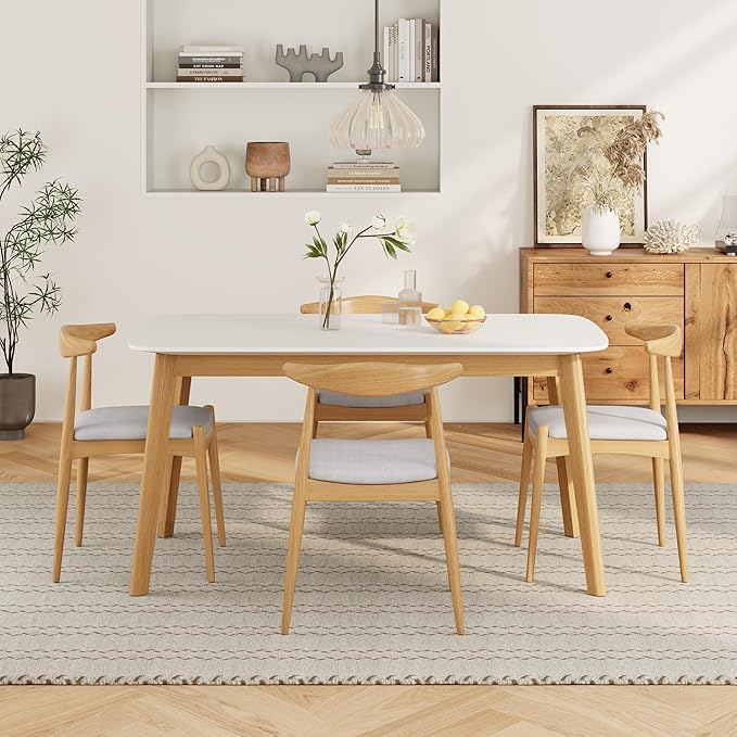 5-Piece Dining Set, Mid-Century Modern Solid Wood Table & Chair Set by Merax