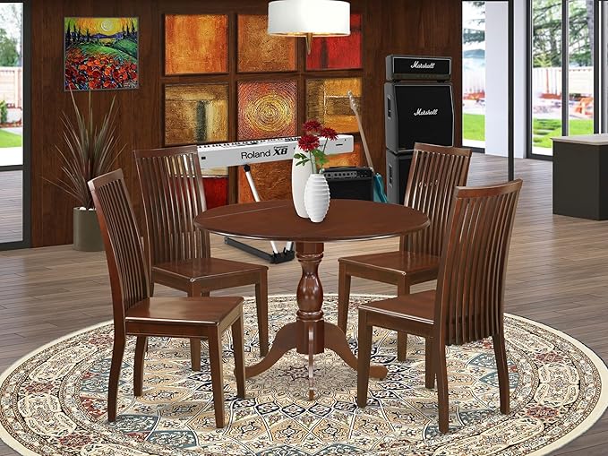 East West Furniture DMIP5-MAH-W 5 Piece Dining Table Set - Image 2