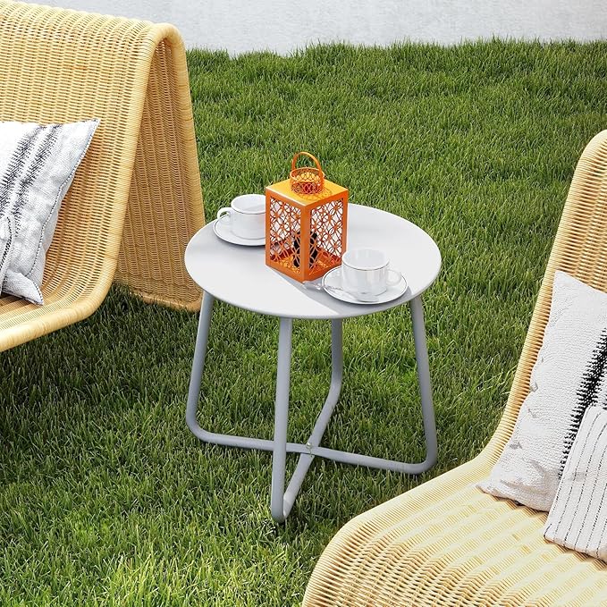 HollyHOME Round Metal Side Table, Rust-Resistant Patio Small Plant Stand - Image 7