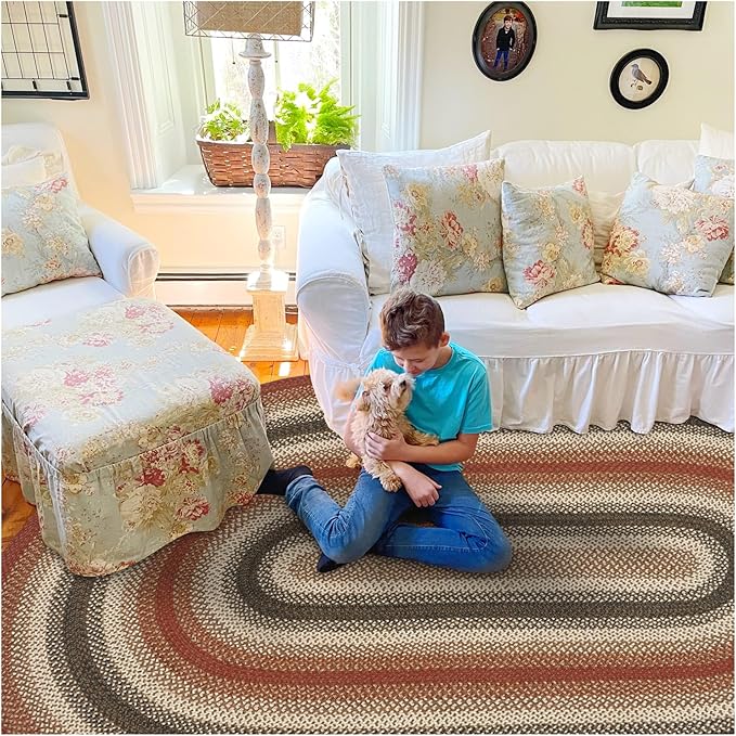Homespice Chester Country Rugs for Living Room 8x10' Oval Braided Rug by Homespice