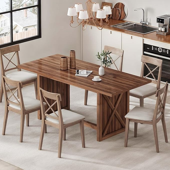DWVO 70.8" Large Dining Table for 6 to 8 People Farmhouse Rustic Wood Dinner - Image 6