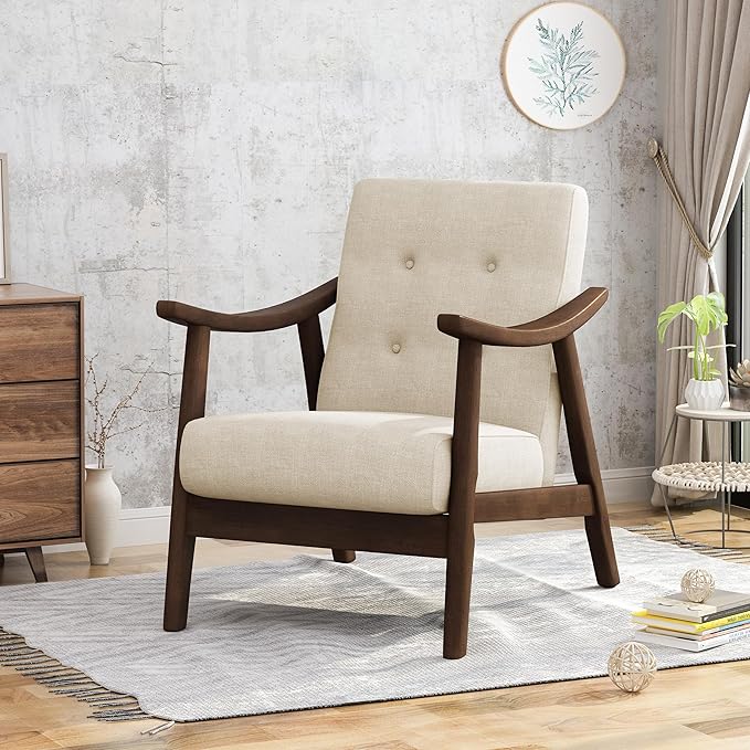 Ball & Cast Accent Chair Wide Armrest Mid-Century Lounge Living Room Chairs - Image 5