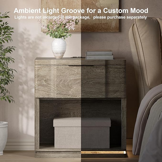 Night Stand with Charging Station, Wooden Mid Century Modern Nightstand with - Image 5