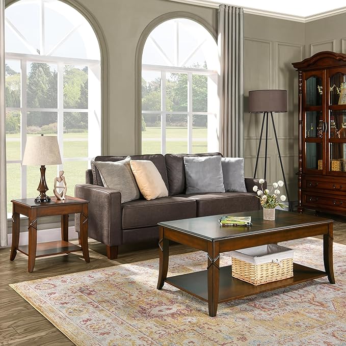 Solid Wood Coffee Table with Storage Shelf, Rectangle Coffee Table - Image 5
