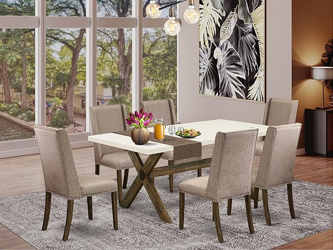 East West Furniture X727FL716-7 7 Piece Dining Set Consist of a Rectangle - Image 2