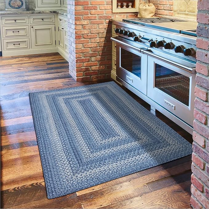 Homespice 20x30” Blue Rectangular Braided Rug. Denim Blue and White Jute Rug. by Homespice