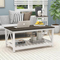 Farmhouse Coffee Table, 2-Tier Rectangular Wooden Centre Cocktail Table by UYIHOME