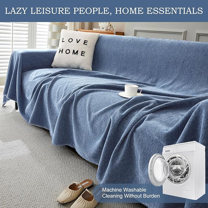 STACYPIK Stylish Blue Sofa Cover Chenille Herringbone Couch Covers - Image 9