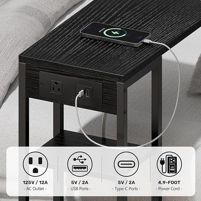 C Shaped End Table with Charging Station, Small Side Table - Image 5
