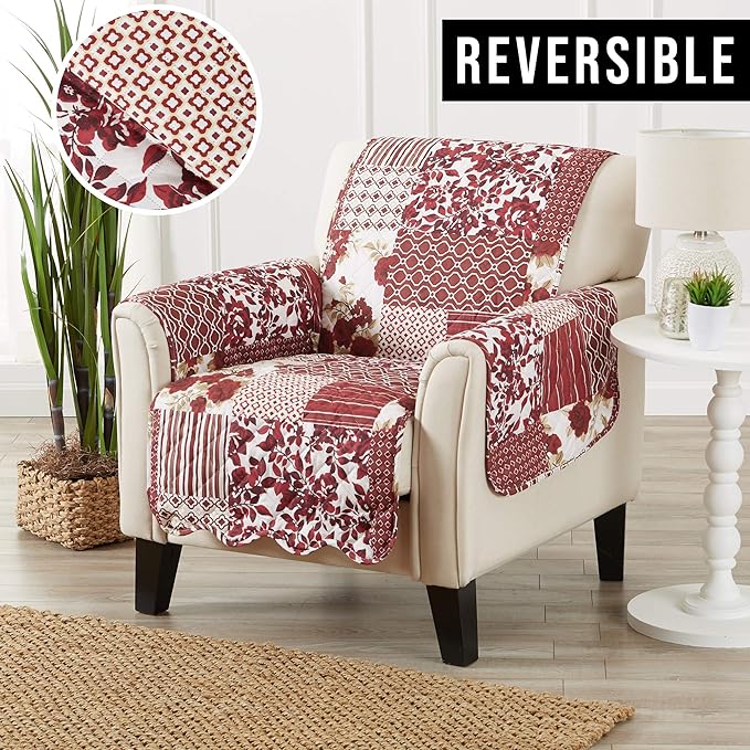 Great Bay Home Patchwork Scalloped Printed Furniture Protector Stain Resistant - Image 4