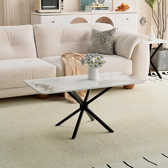 Faux Marble Coffee Table, Rectangle Modern Style Sintered Stone Living Room - Image 4