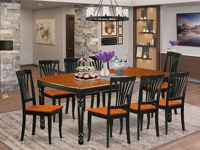 East West Furniture DOAV9-BCH-W 9 Piece Dining Table Set Includes a Rectangle - Image 2