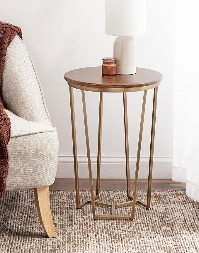 Kate and Laurel Solvay Round Metal and Wood Side Table; 16 x 16 x 24; Walnut - Image 2