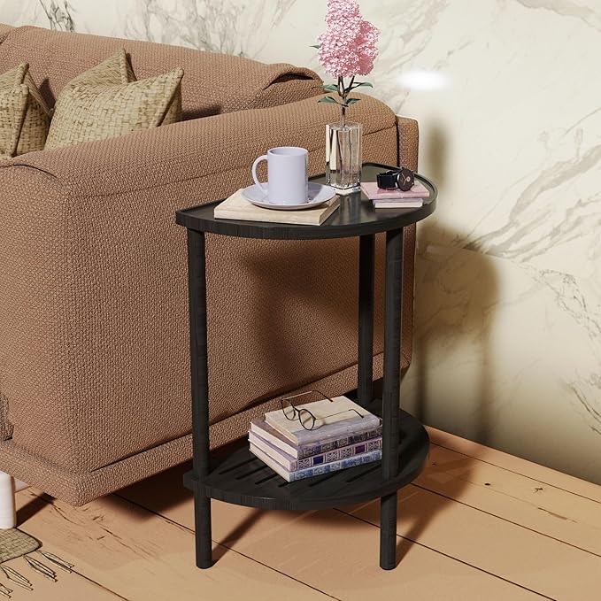 End Table, Half Moon Side Tables, Living Room Half Round 2 Tier Table by SenShu
