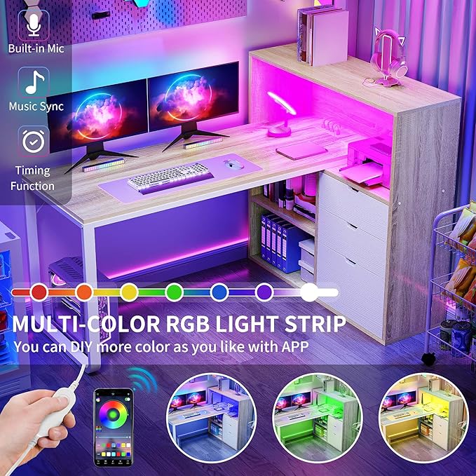 DWVO L Shaped Desk with Drawers, Home Office Desk with Storage Shelves - Image 4