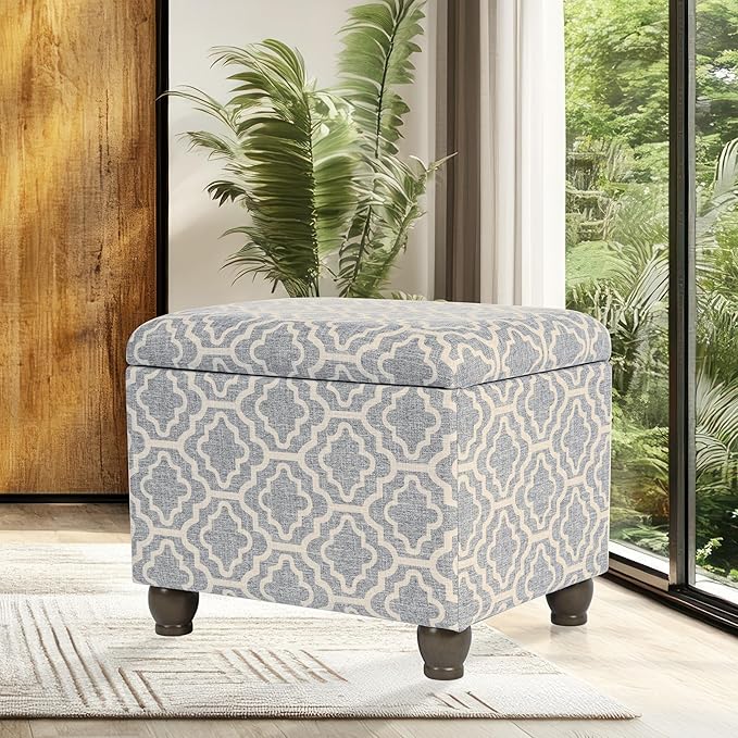 Home Decor | Upholstered MediumRectangular Storage Ottoman | Hinged Lid Ottoman - Image 2