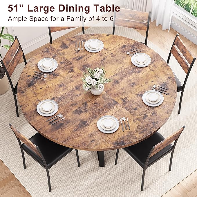 Round Dining Table Set for 6, Kitchen Table and Chairs for 4, Circle Table - Image 5